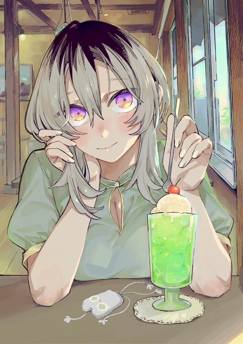 原创、卜部春菜 1名女孩 黑发根 金发 乳房 樱桃