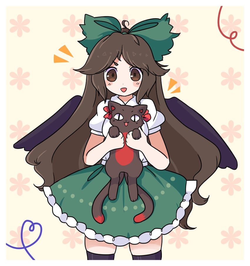 东方Project、火焰猫燐、火焰猫磷 (猫形态) 1名女孩 1个其他角色 呆毛 动物 黑发