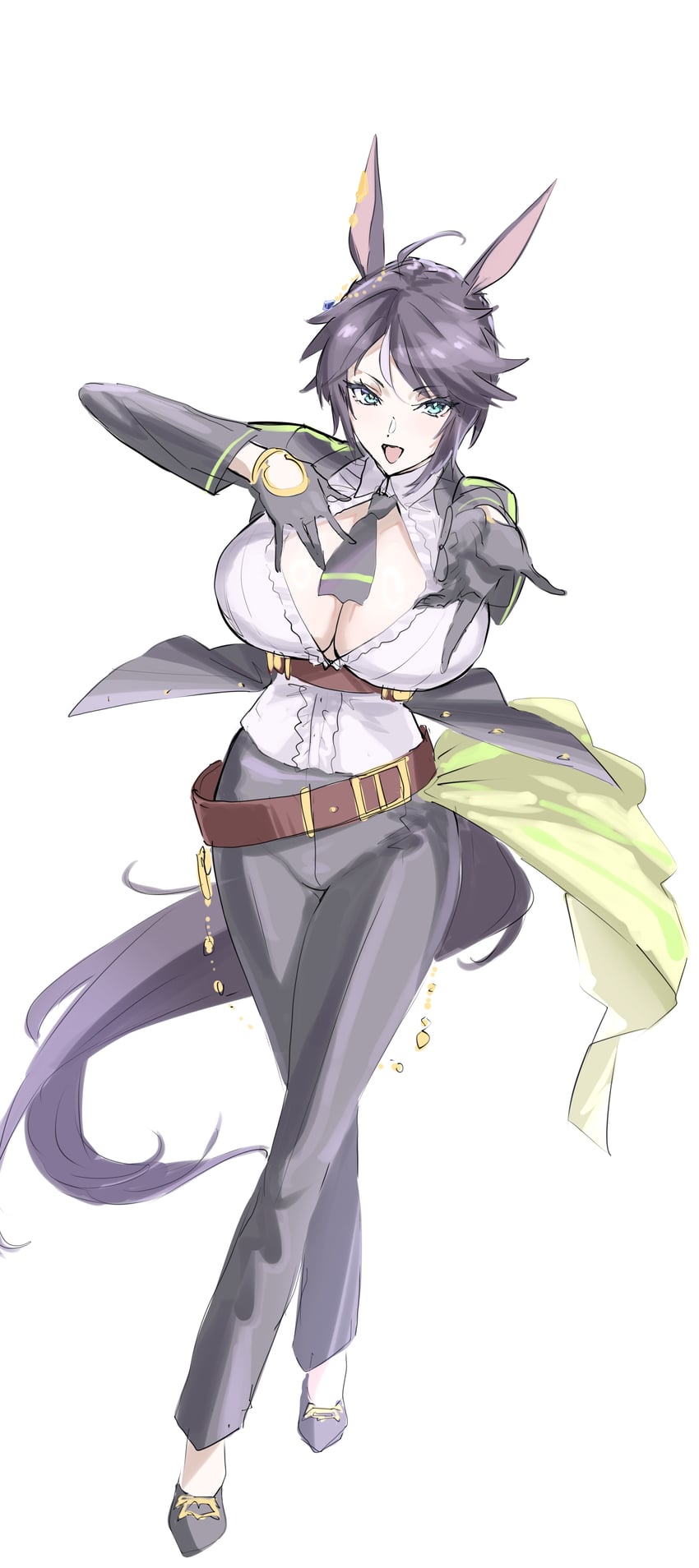 赛马娘、富士奇迹 (流星歌舞秀) (赛马娘)、富士奇迹 (赛马娘) 1名女孩 呆毛 异形乳量 (大) 兽耳 举起双手