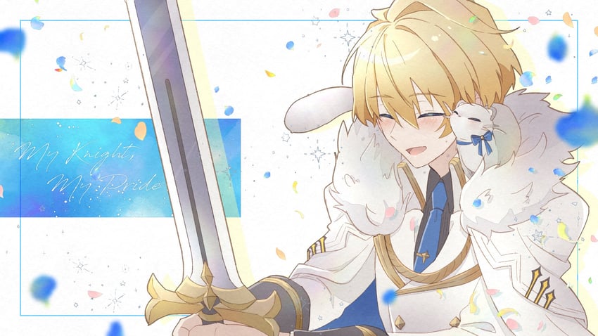 HOLOSTARS、冰丸、岸堂天真 1名男孩 肩上的动物 黑衬衫 金发 蓝色领带
