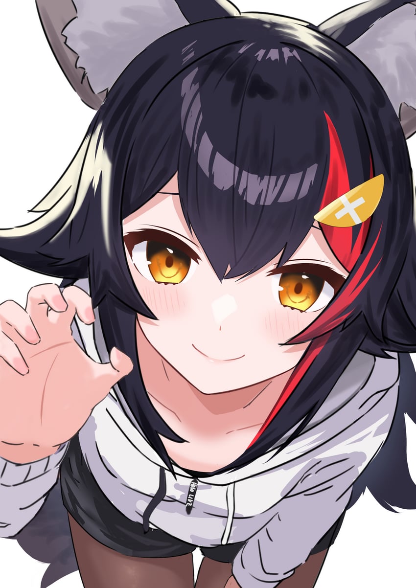 Hololive、大神澪 1名女孩 兽耳毛 兽耳 黑发 黑色短裤