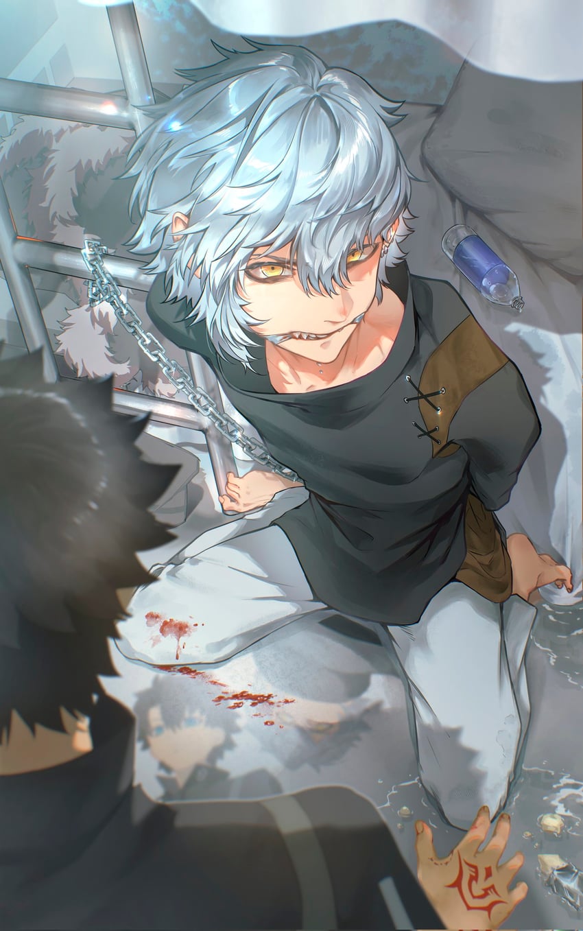 Fate/Grand Order、Fate系列、藤丸立香 (男) 2个男孩 黑发 蓝眼 瓶子 锁链