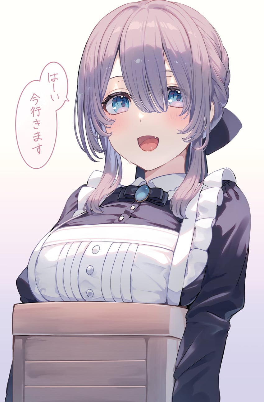 原创 1名女孩 围裙 黑色蝴蝶结 黑色连衣裙 蓝眼