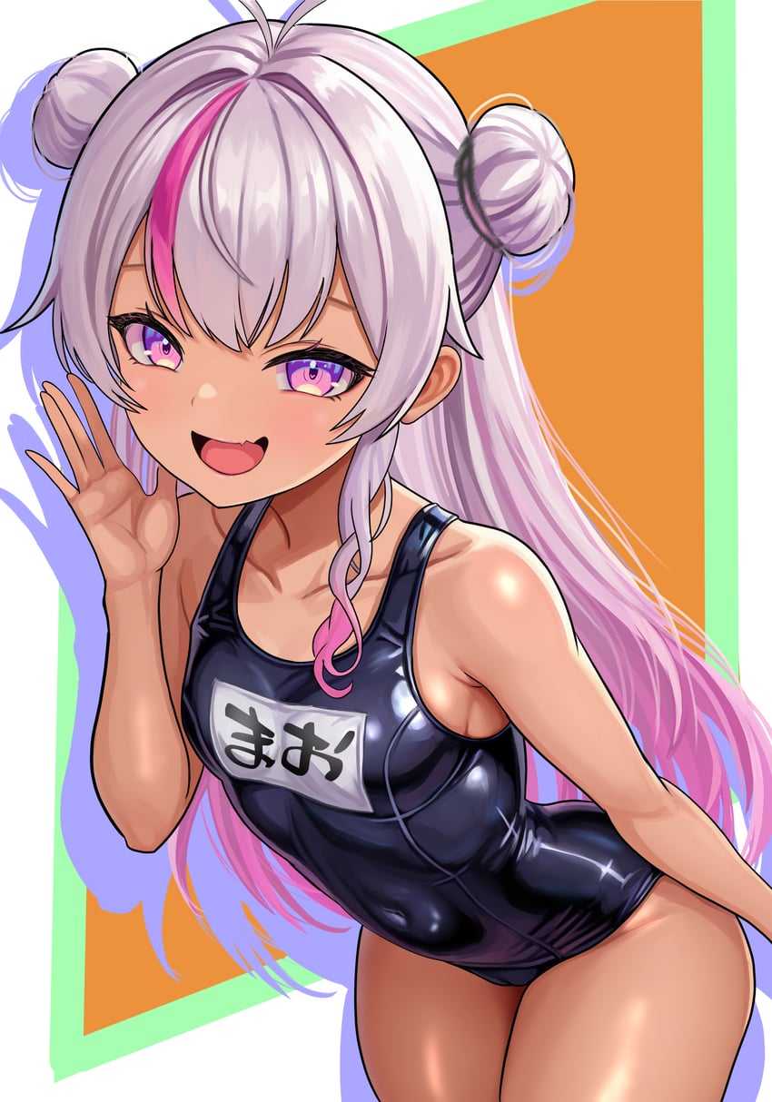 彩虹社、魔界之莉莉姆 1名女孩 :D 腋窝褶皱 黑色连体泳衣 脸红