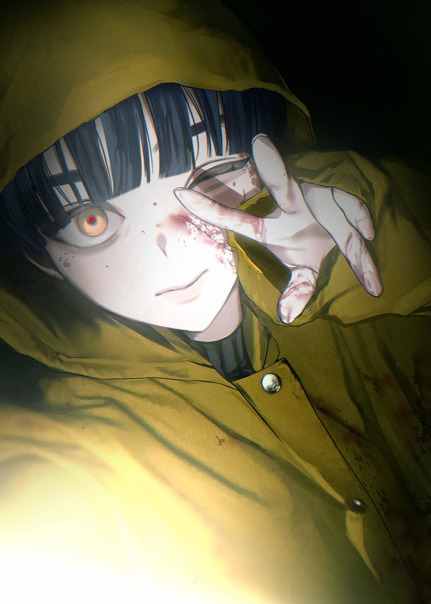 原创 1名男孩 黑色背景 血 衣服上的血迹 脸上带血
