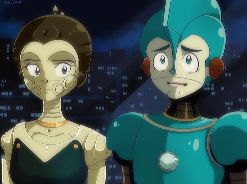 robots (movie)、cappy (robots)、rodney copperbottom 90年代风格 1名男孩 1名女孩 蓝眼 城市