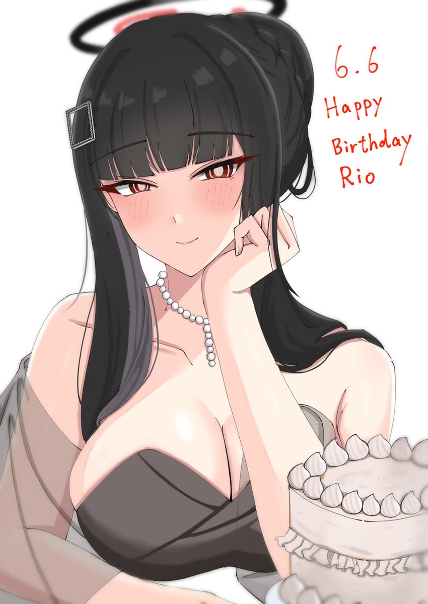 蔚蓝档案、莉央 (碧蓝档案)、莉音 (礼服) (蔚蓝档案) 1名女孩 生日 生日蛋糕 黑发 辫子