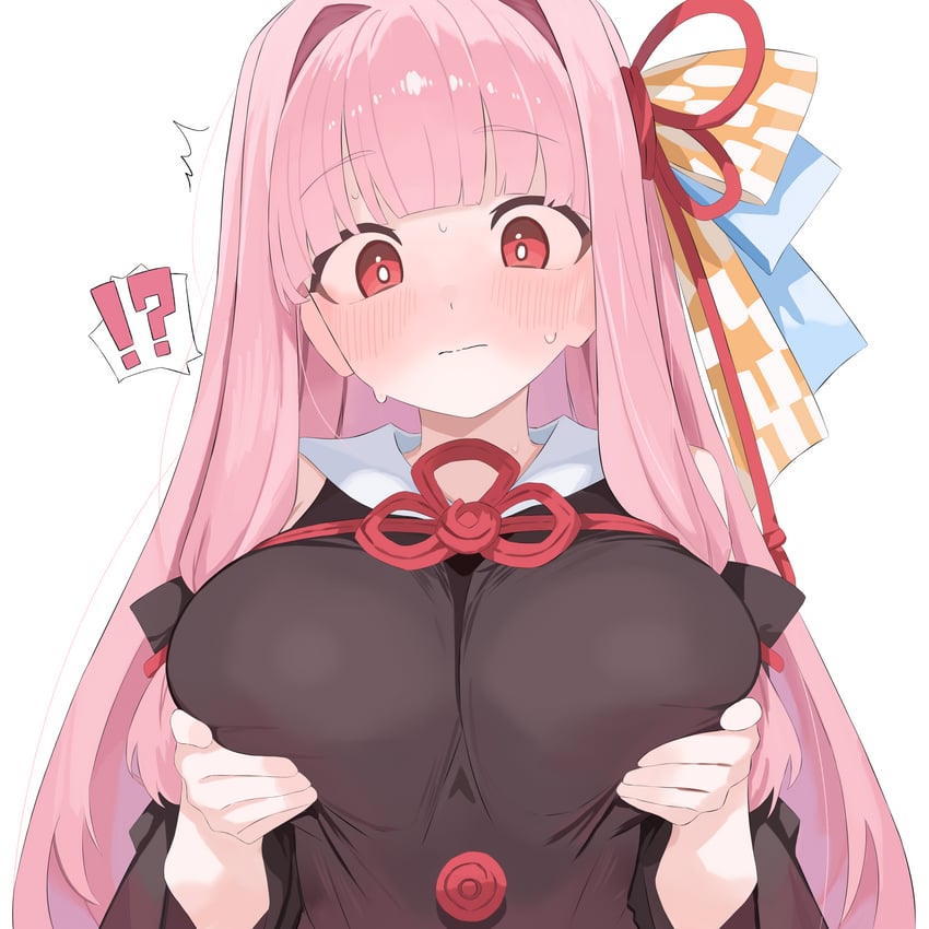 VOICEROID、琴叶茜 !? 1名女孩 黑色连衣裙 齐刘海 脸红