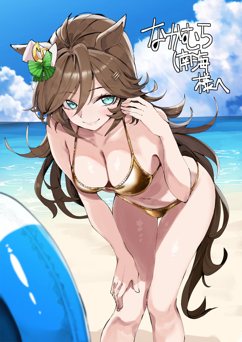 赛马娘、千明代表 (赛马娘) 1名女孩 替换服装 兽耳 海滩 比基尼