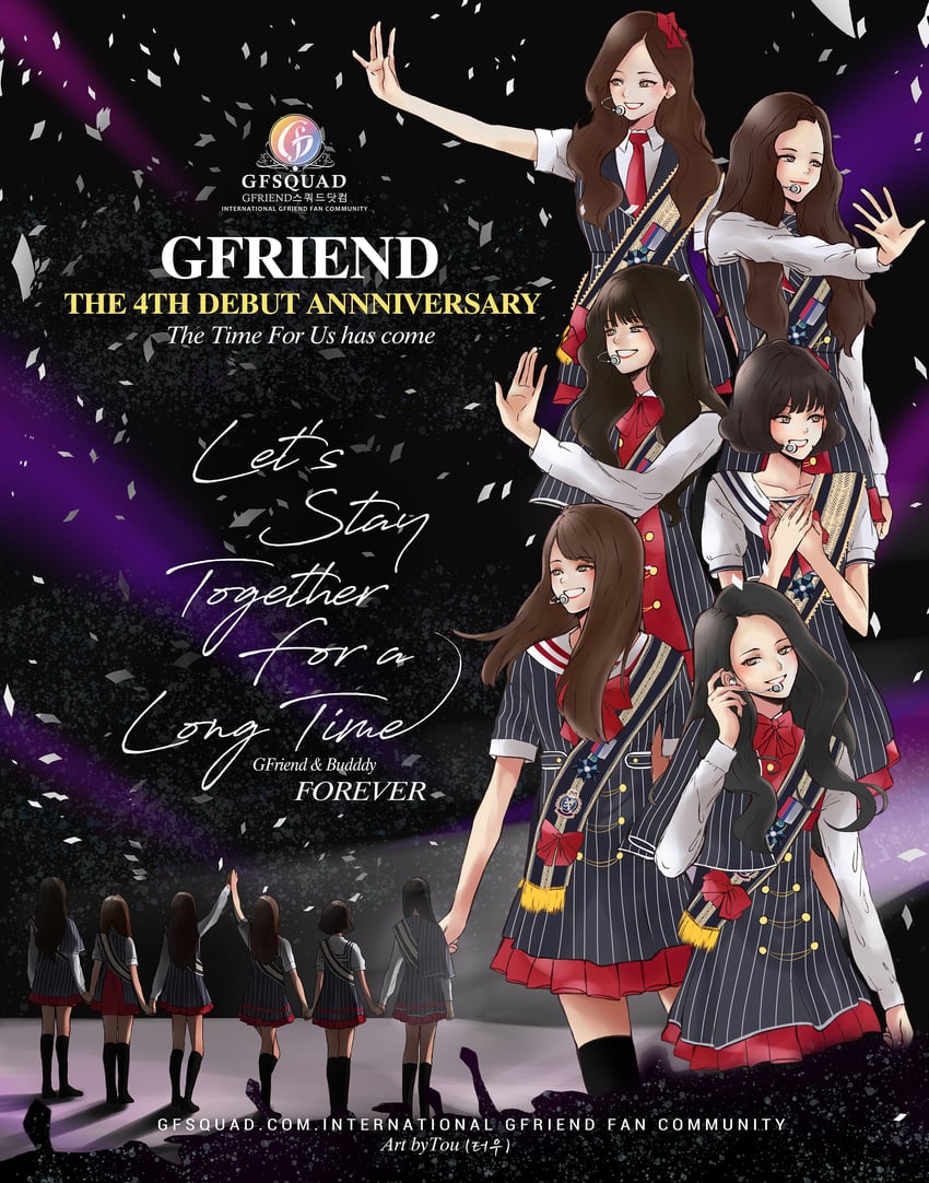 GFRIEND、银河 (GFRIEND)、SinB (GFriend) 6个以上女孩 周年纪念 黑发 黑色过膝袜 齐刘海
