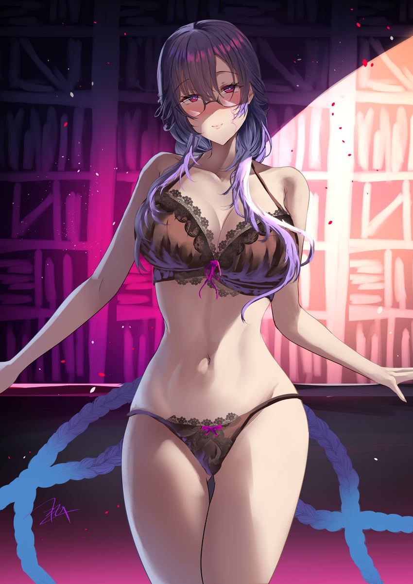 Fate/Grand Order、Fate系列、urd (fate) 1名女孩 黑色文胸 黑色内裤 脸红 书架