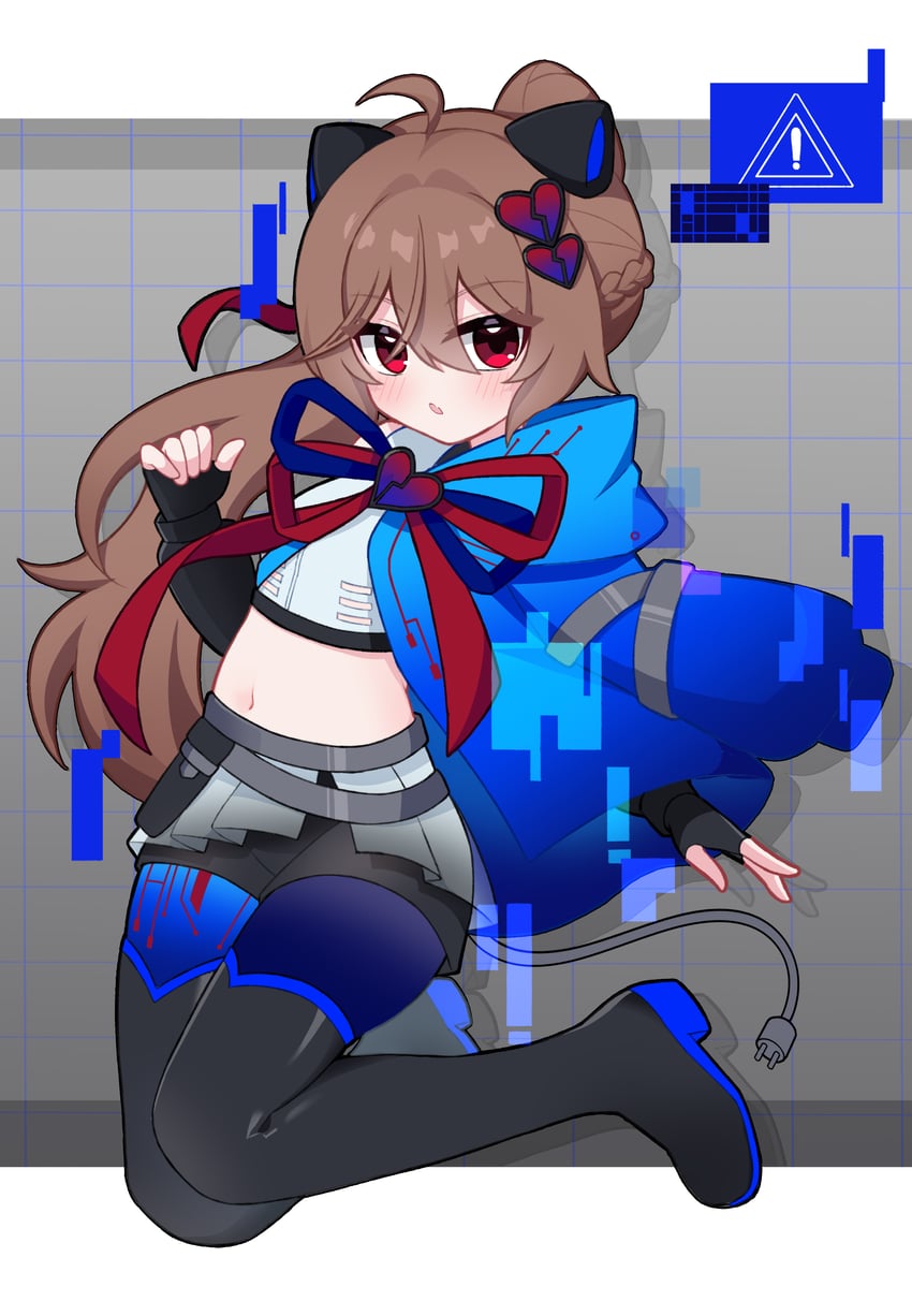 Vedal AI、Evil Neuro-sama、evil neuro-sama (cyberpunk knight) 1名女孩 呆毛 兽耳 黑色靴子 黑色手套