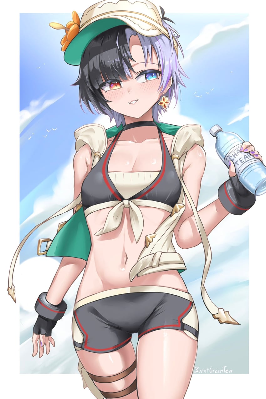 个人势虚拟主播、凛·潘罗斯 (VTuber)、凛·彭罗斯 (Rin 1.0) 1名女孩 不对称刘海 比基尼 比基尼短裤 黑发