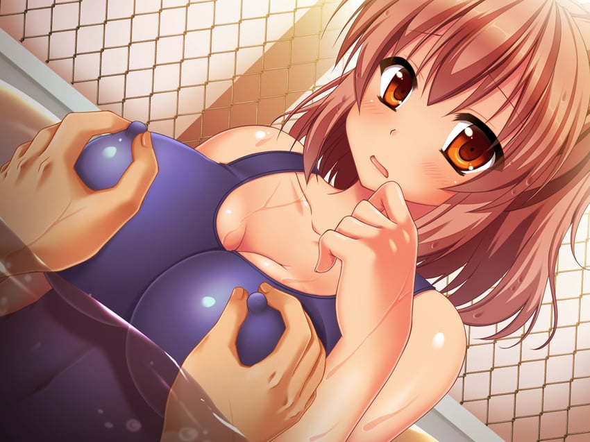 梦见颊！、toriumi hinata 1名男孩 1名女孩 蓝色连体泳衣 脸红 乳房
