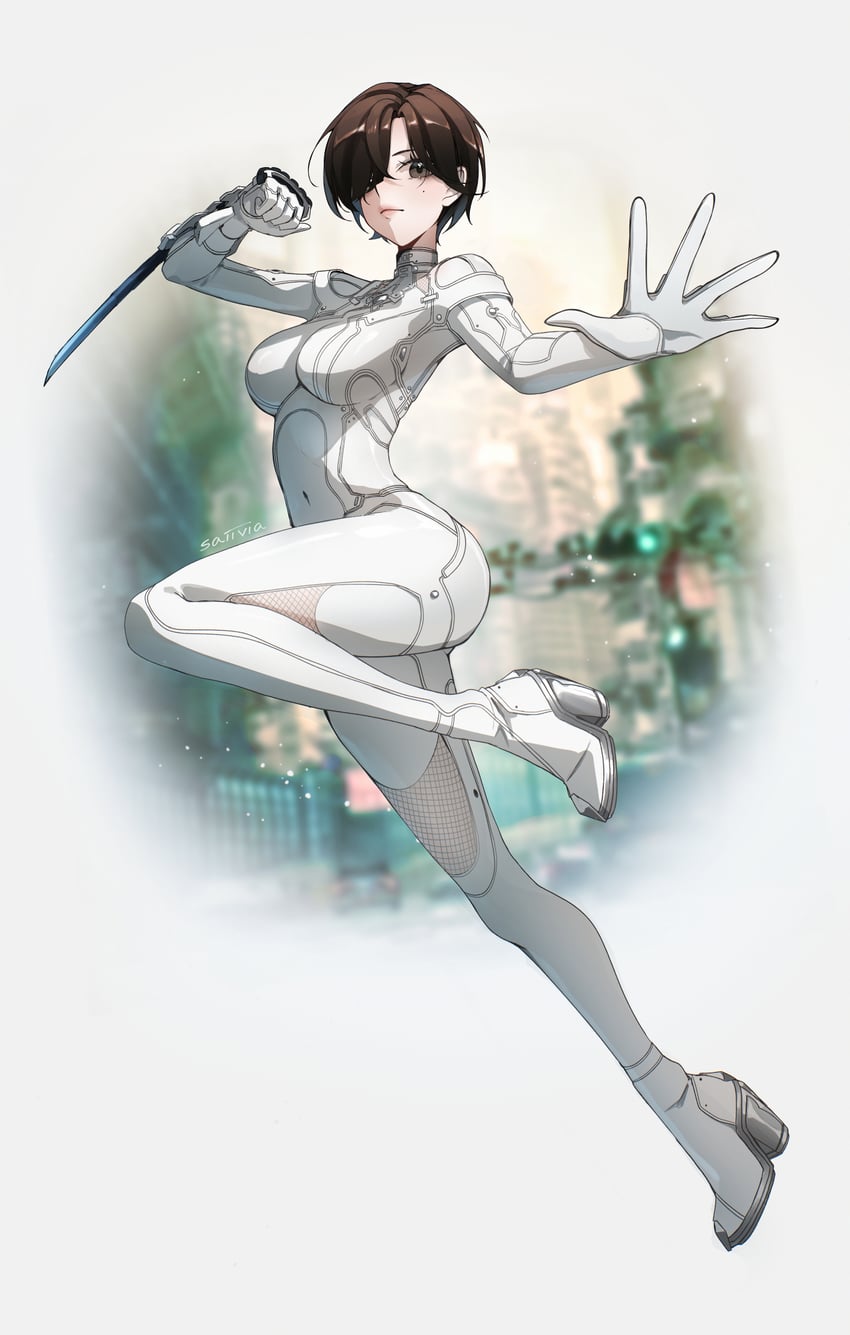 星刃、stellar blade: blood rain、evie (stellar blade) 1名女孩 紧身连体衣 乳房 棕眼睛 棕发