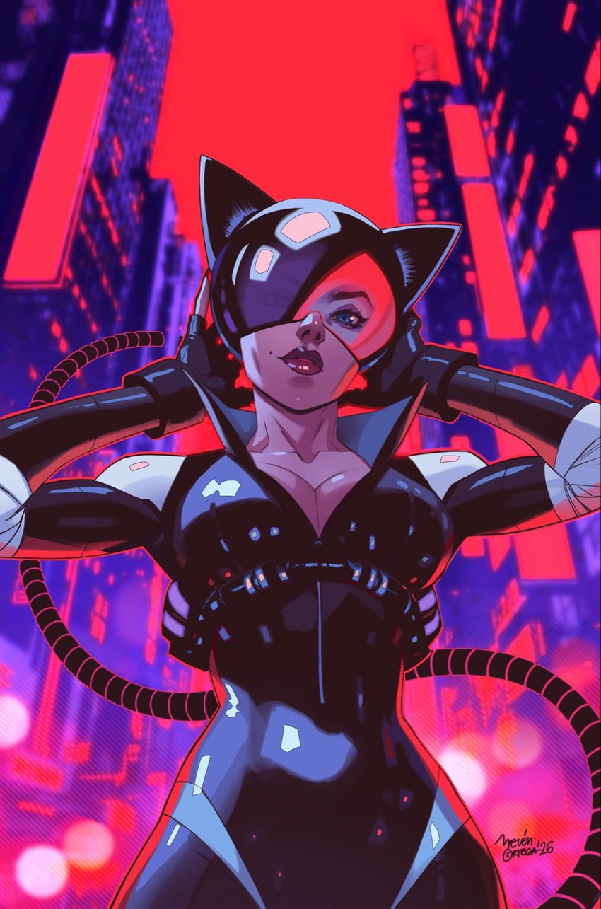 绝对蝙蝠侠、Absolute DC、猫女 (漫画) 1名女孩 兽耳头盔 动物头盔 乳房 猫耳头盔