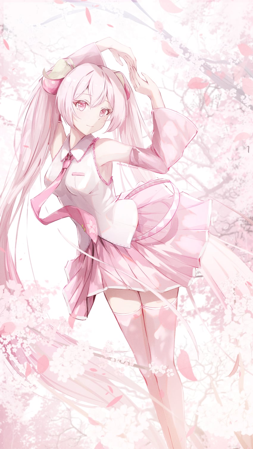 Pixiv、VOCALOID、初音未来 1名女孩 异色 露肩 靴子 树枝