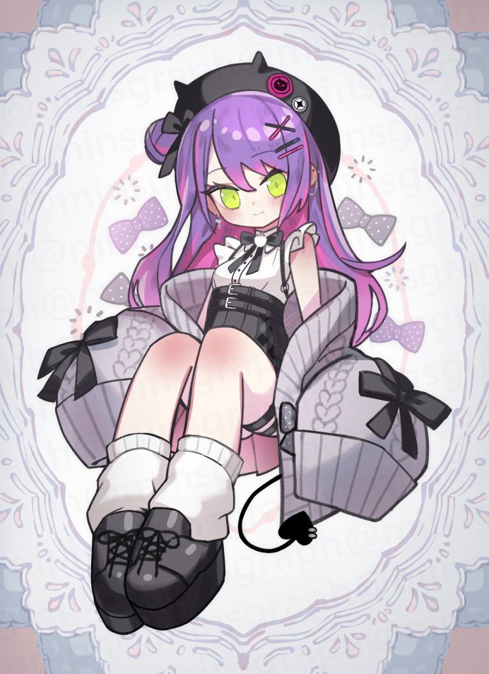 Hololive、常暗永远、常暗永远 (地雷系) 1名女孩 贝雷帽 黑色蝴蝶结 黑色蝶形领结 黑帽子