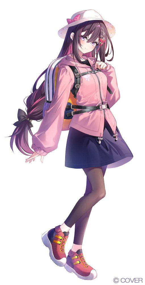 Hololive、AZKi 1名女孩 背包 包 黑发 黑连裤袜