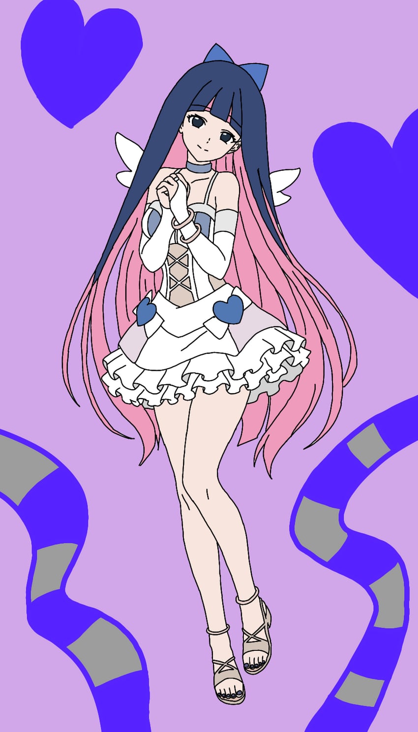 吊带袜天使、Stocking (吊带袜天使) 裸腿 露肩 连衣裙 平涂 长发