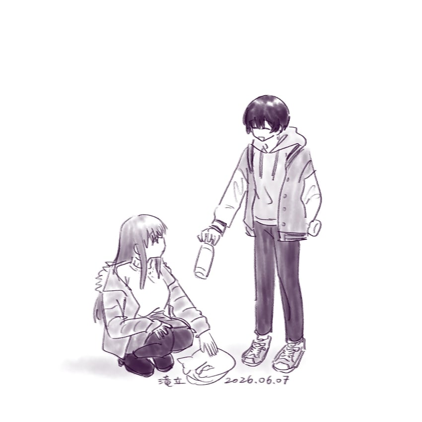 神稻牡丹：醉态如百合之花、张君兰、郡上奏 2名女孩 猫 闭眼 拉绳 灰度