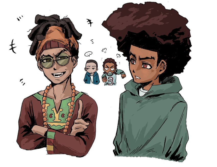郊区一家人、cairo (the boondocks)、dewey jenkins +++ 4个男孩 非洲服饰 爆炸头 珠子项链