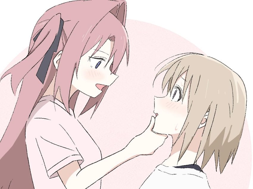 神稻牡丹：醉态如百合之花、上伊那牡丹、砺波伊吹 2名女孩 黑色丝带 蓝眼 脸红 眼神交流