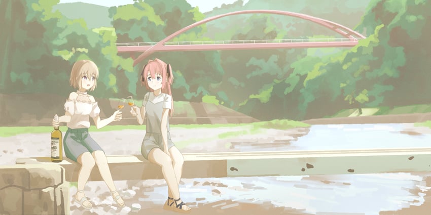 神稻牡丹：醉态如百合之花、上伊那牡丹、砺波伊吹 2名女孩 酒 黑色丝带 黑色裙子 瓶子