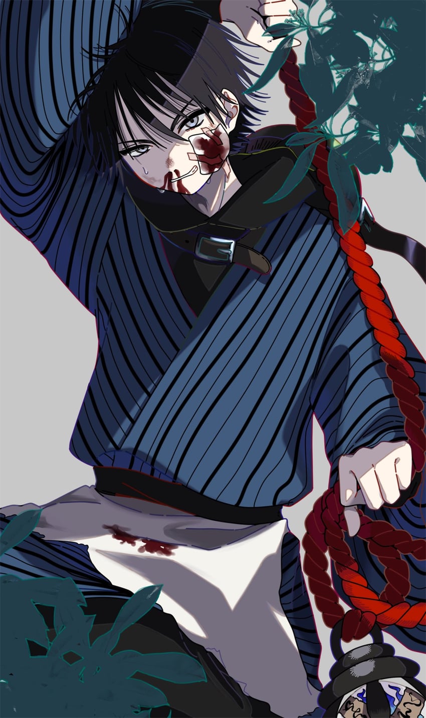 mogura momoyuki 1名男孩 举手 黑发 血 脸上带血