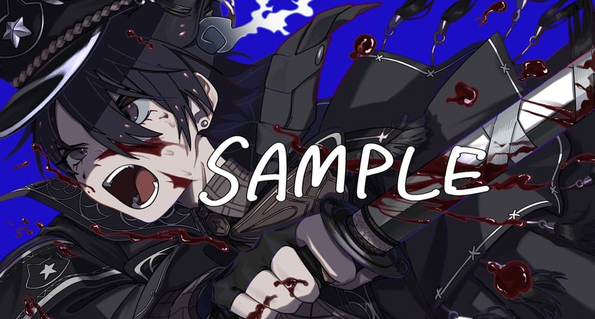 原创 1名男孩 黑色大衣 黑色手套 黑发 血
