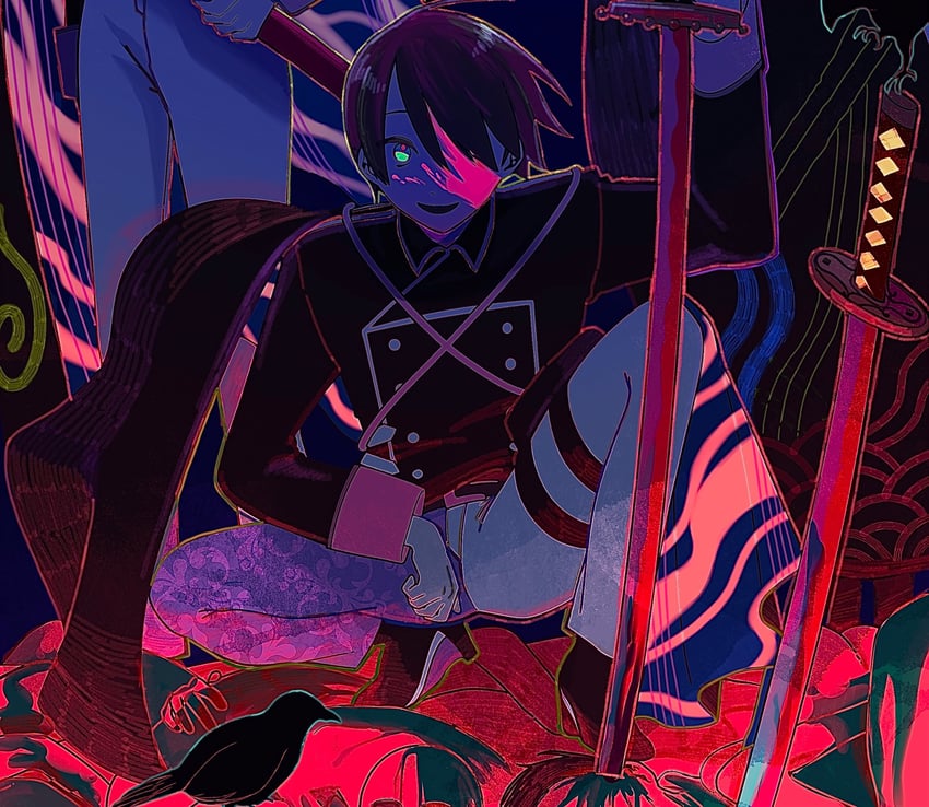原创 1名男孩 鸟 黑发 血 脸上带血