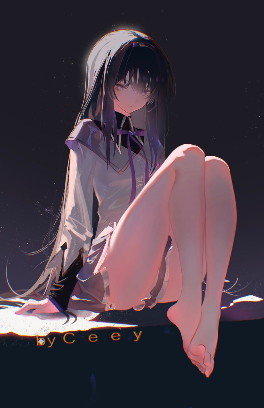 魔法少女小圆、魔法少女小圆、晓美焰 1名女孩 作者名 裸腿 赤脚 黑发