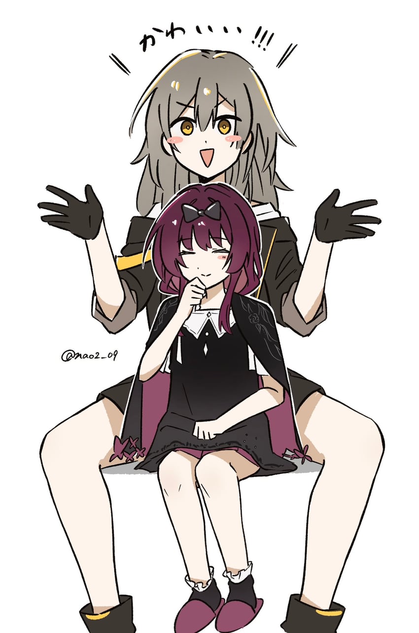 崩坏：星穹铁道、崩坏系列、kafka (girls' dormitory) (honkai: star rail) 2名女孩 幼化 黑色靴子 黑色蝴蝶结 黑色连衣裙