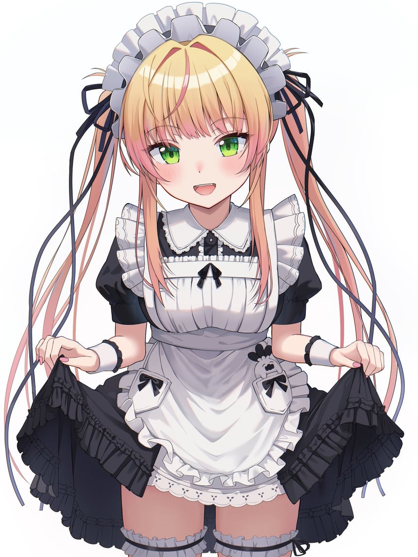 Hololive、桃铃音音、桃铃音音 (女仆) 1名女孩 围裙 黑色连衣裙 黑色丝带 金发