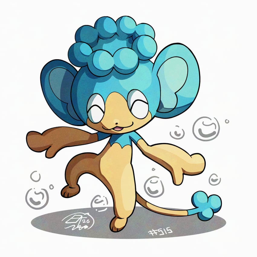 宝可梦、冷水猴 蓝皮毛 气泡 闭眼 张嘴 宝可梦 (生物)