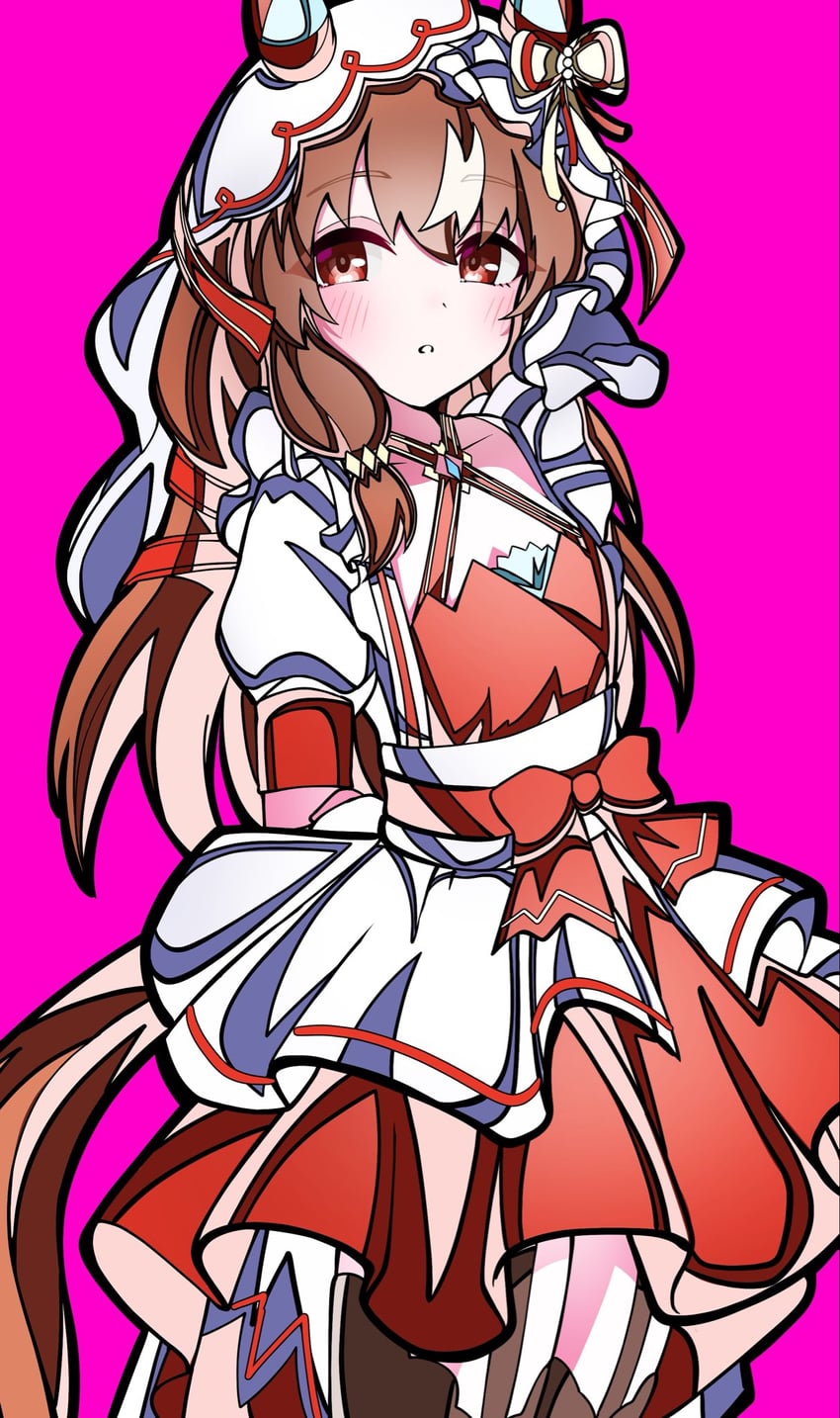 赛马娘、依然爱你 (绯红誓约) (赛马娘)、依然爱你 (赛马娘) 1名女孩 兽耳 黑色吊袜带 黑色过膝袜 脸红
