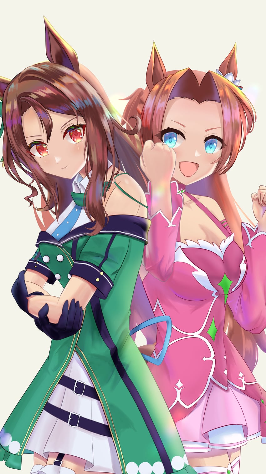 赛马娘、川上公主 (粉红公主) (赛马娘)、川上公主 2名女孩 兽耳 露肩 黑色手套 蓝眼