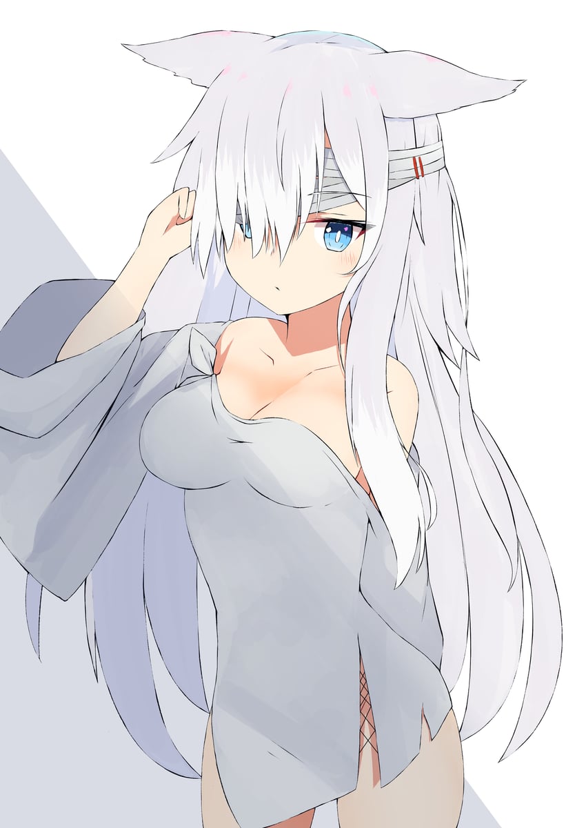 原创 1名女孩 兽耳 缠着绷带的头 绷带 露肩