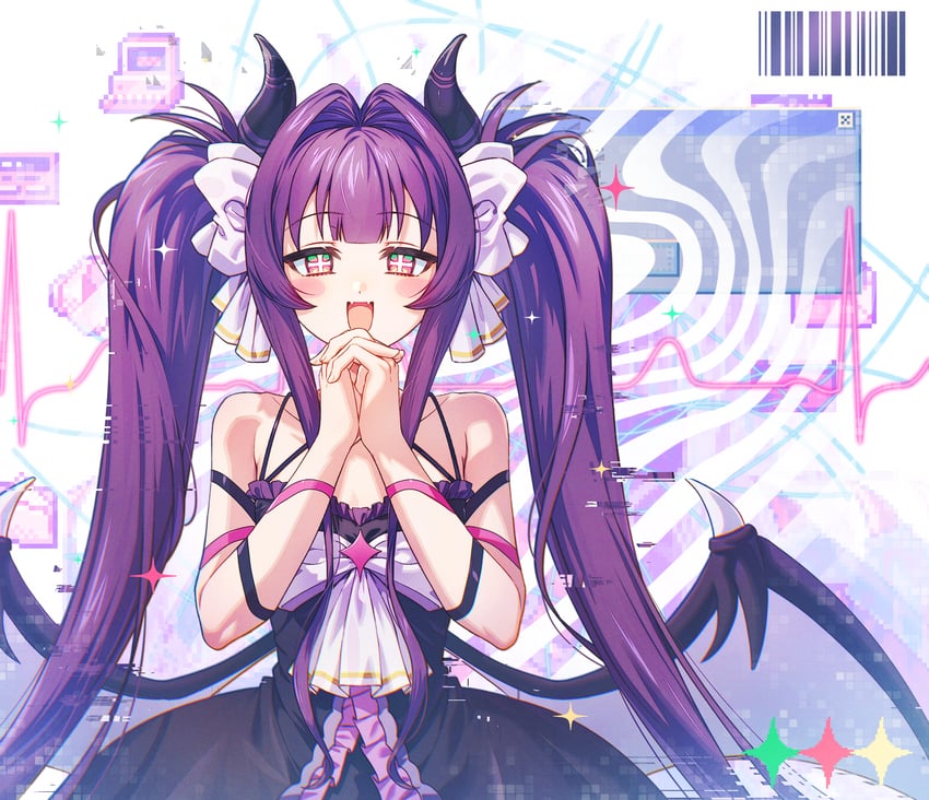 云云电波症候群、芸芸 (芸芸电波症候群) +_+ 1名女孩 条形码 黑色连衣裙 腮红贴纸