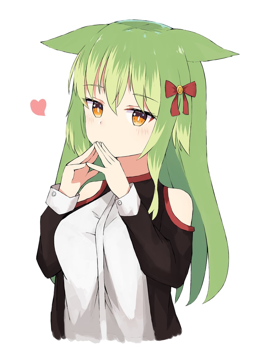 原创 1名女孩 兽耳 黑色夹克 脸红 蝴蝶结