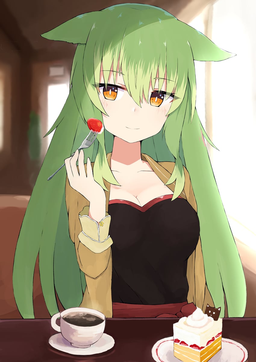 原创 1名女孩 兽耳 黑衬衫 乳房 棕色夹克
