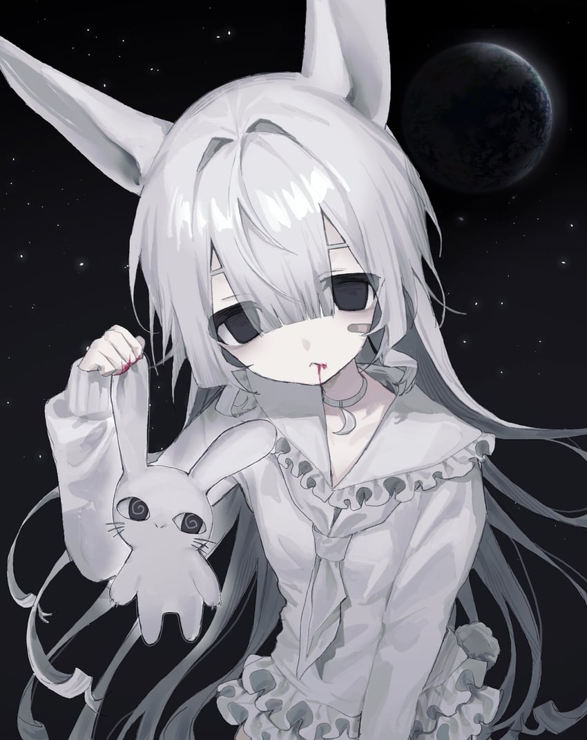 原创 1名女孩 兽耳 创可贴 脸颊上的创可贴 脸上的创可贴