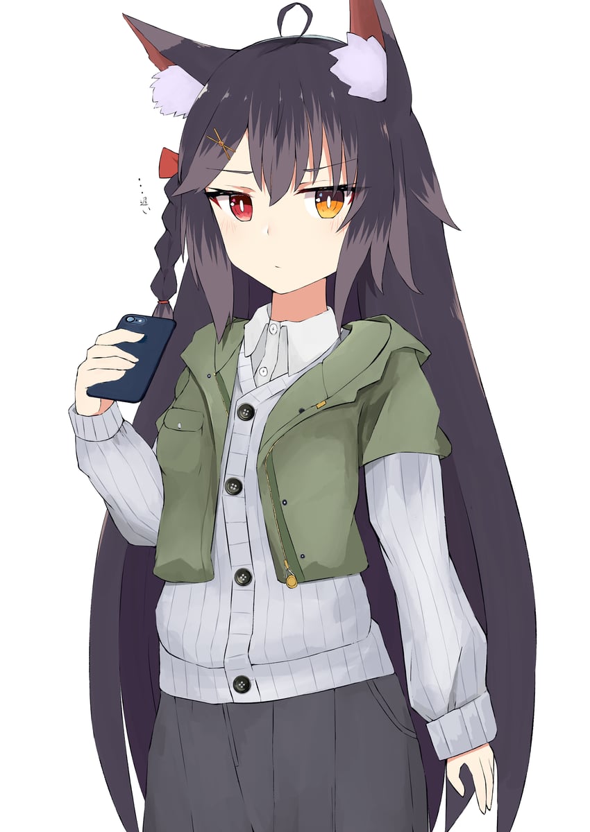原创 1名女孩 呆毛 兽耳毛 兽耳 黑发