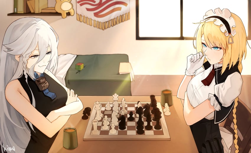 少女前线、G36 (少女前线)、XM8 (少女前线) 2名女孩 金发 蓝眼 桌游 辫子