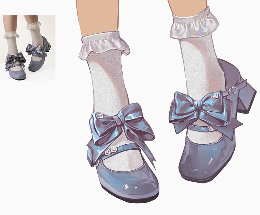 原创 1个其他角色 蓝色鞋子 蝴蝶结 脚 仅脚部