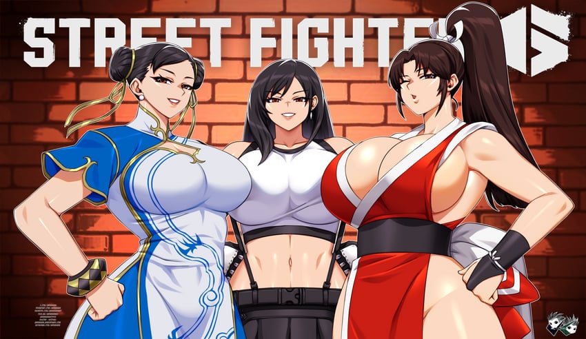 饿狼传说、最终幻想、最终幻想VII 3人女子 异形乳量 (大) 手链 乳房 砖墙