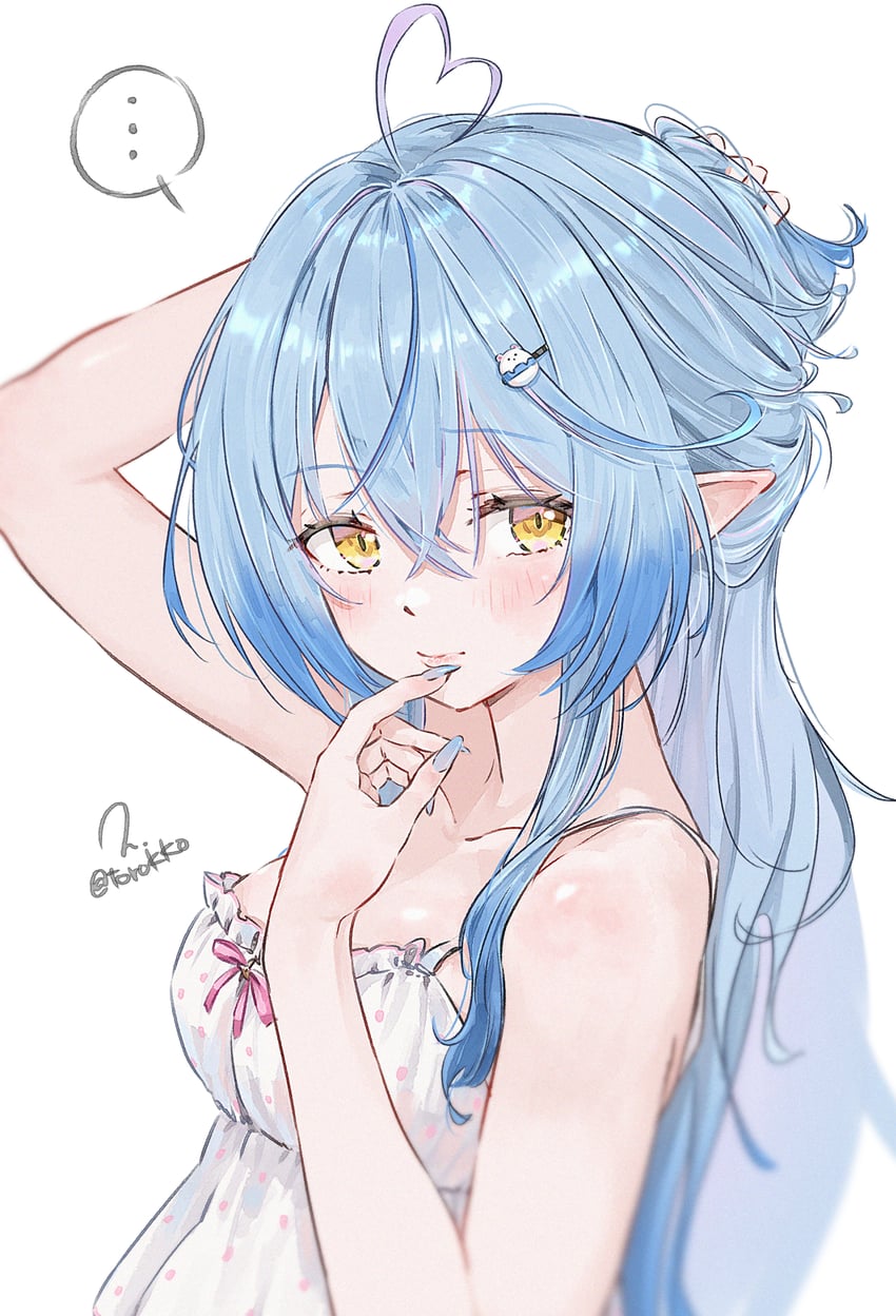 Hololive、雪花拉米、雪花菈米 (家居服) ... 1名女孩 呆毛 举手 裸臂