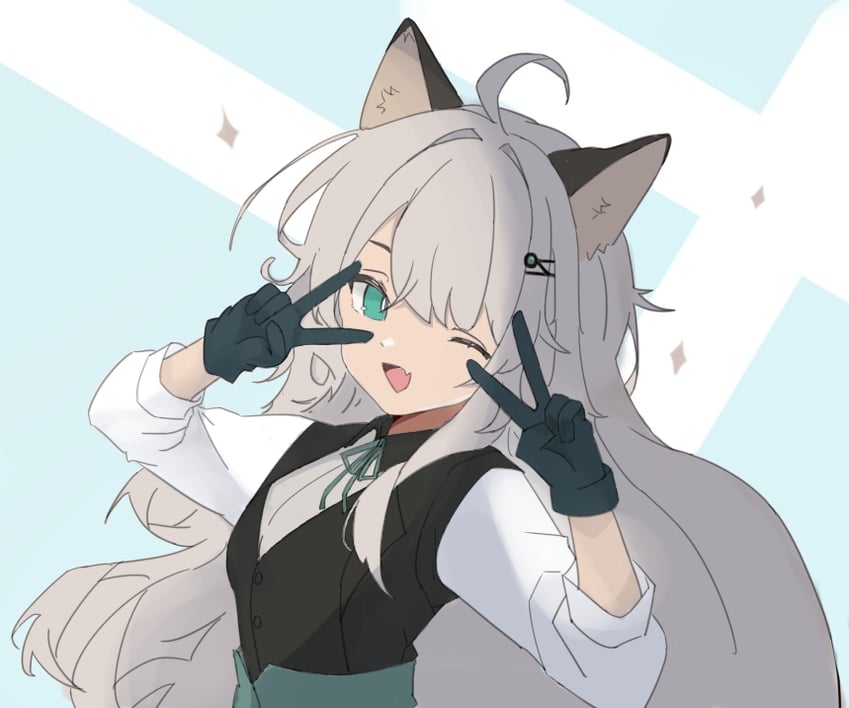 明日方舟、薄荷 (明日方舟)、薄绿 (自习室) (明日方舟) 1名女孩 :D 微笑 呆毛 兽耳