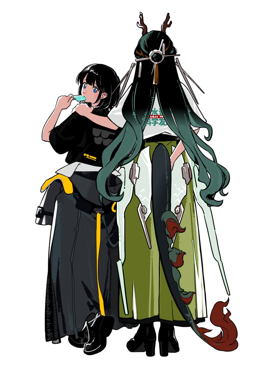 明日方舟、明日方舟：终末地、管理员 (明日方舟) 2名女孩 替换服装 搂肩 黑色靴子 黑色大衣