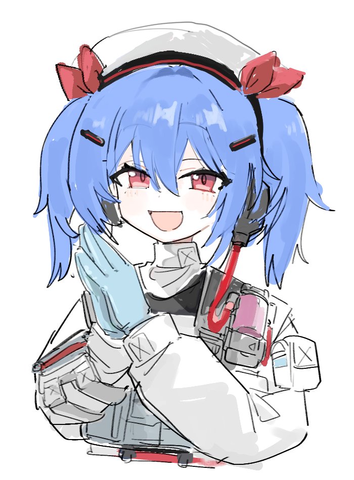 少女前线、少女前线2：追放、寇尔芙 (少女前线2) 1名女孩 :D 蓝色手套 蓝发 脸红